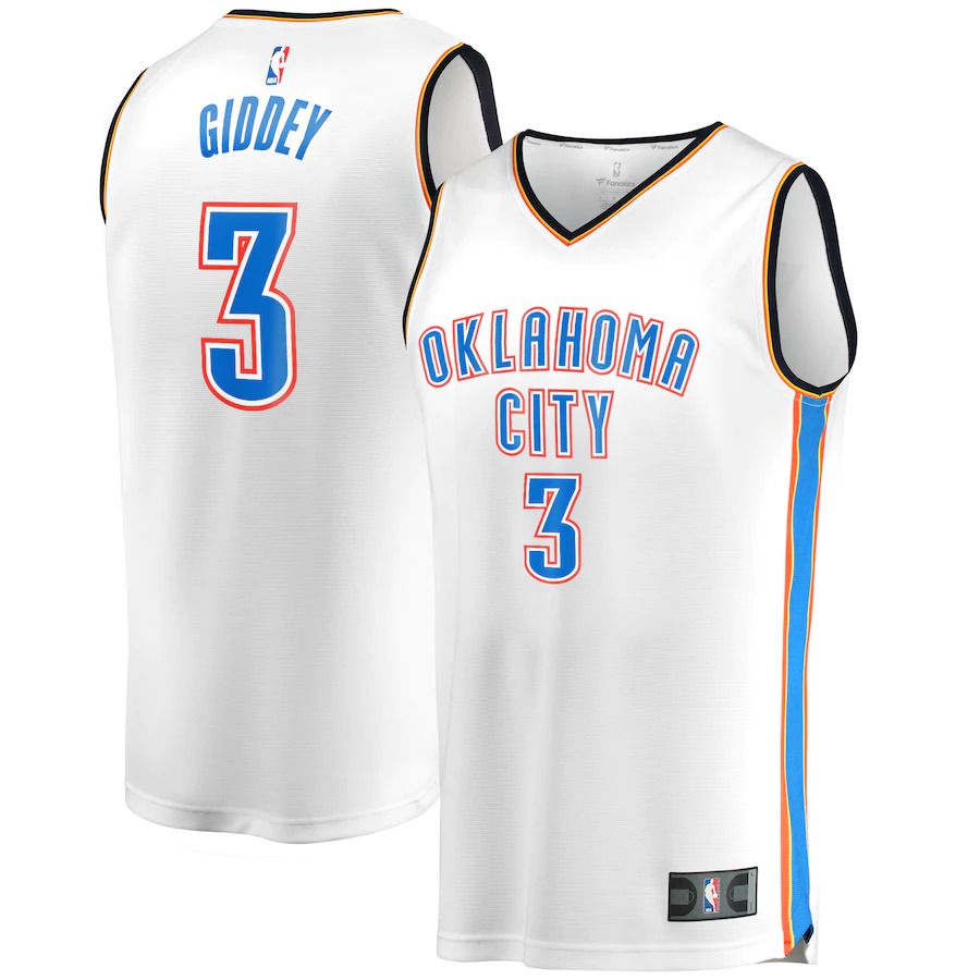 Men Oklahoma City Thunder #3 Josh Giddey Fanatics Branded White Association Edition 2022-23 Fast Break Replica NBA Jersey
